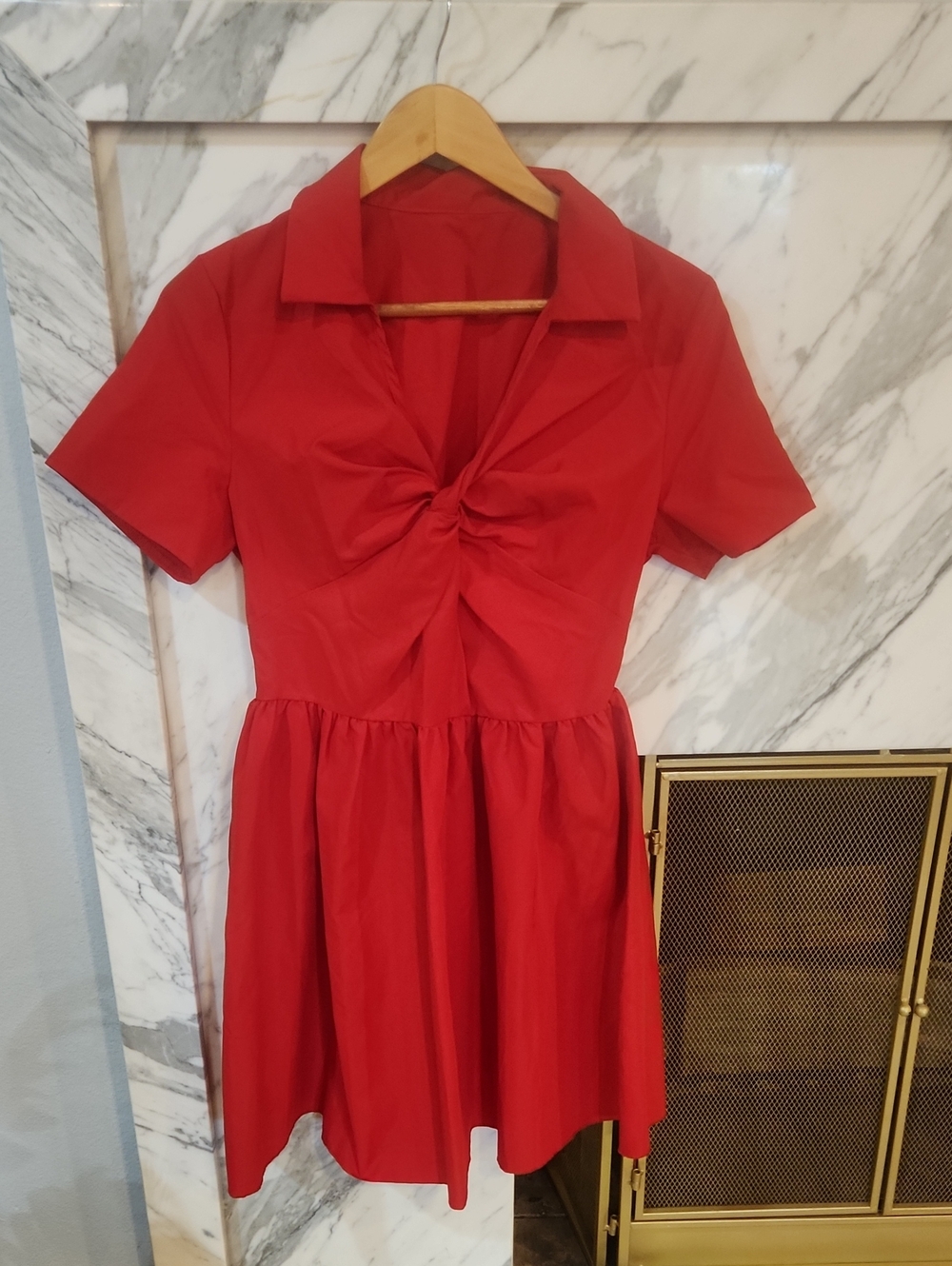 Women’s Red Twist-Front Mini Dress with Collar
